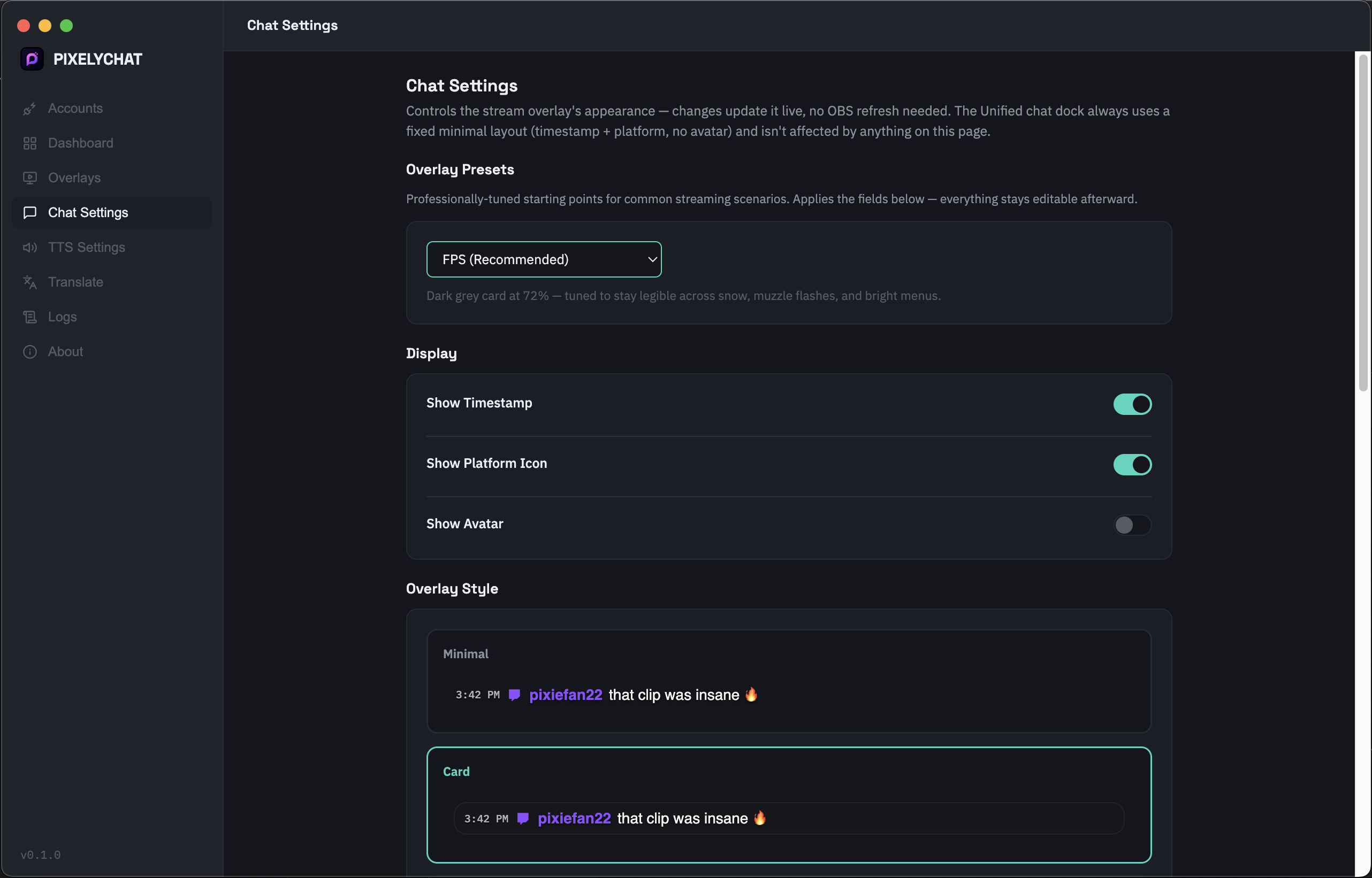 Chat Settings Interface
